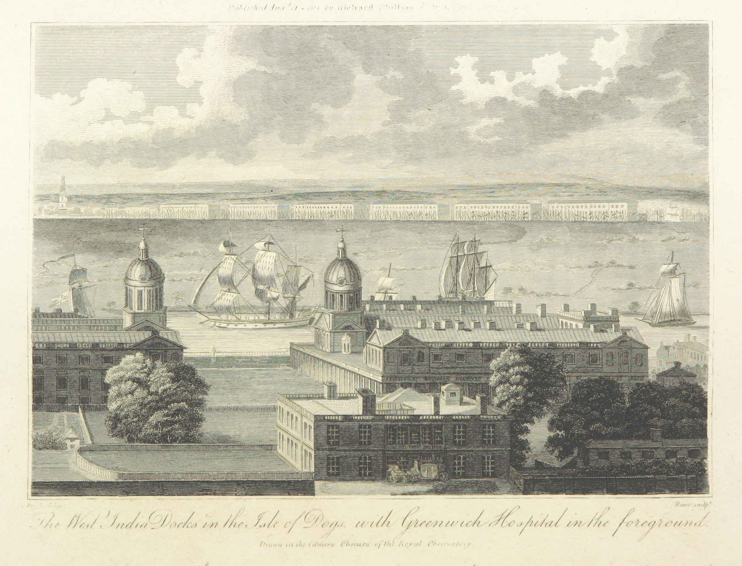 Phillips(1804)_p176_-_The_West_India_Docks_in_the_Isle_of_Dogs_with_Greenwich_Hospital_in_the_foreground