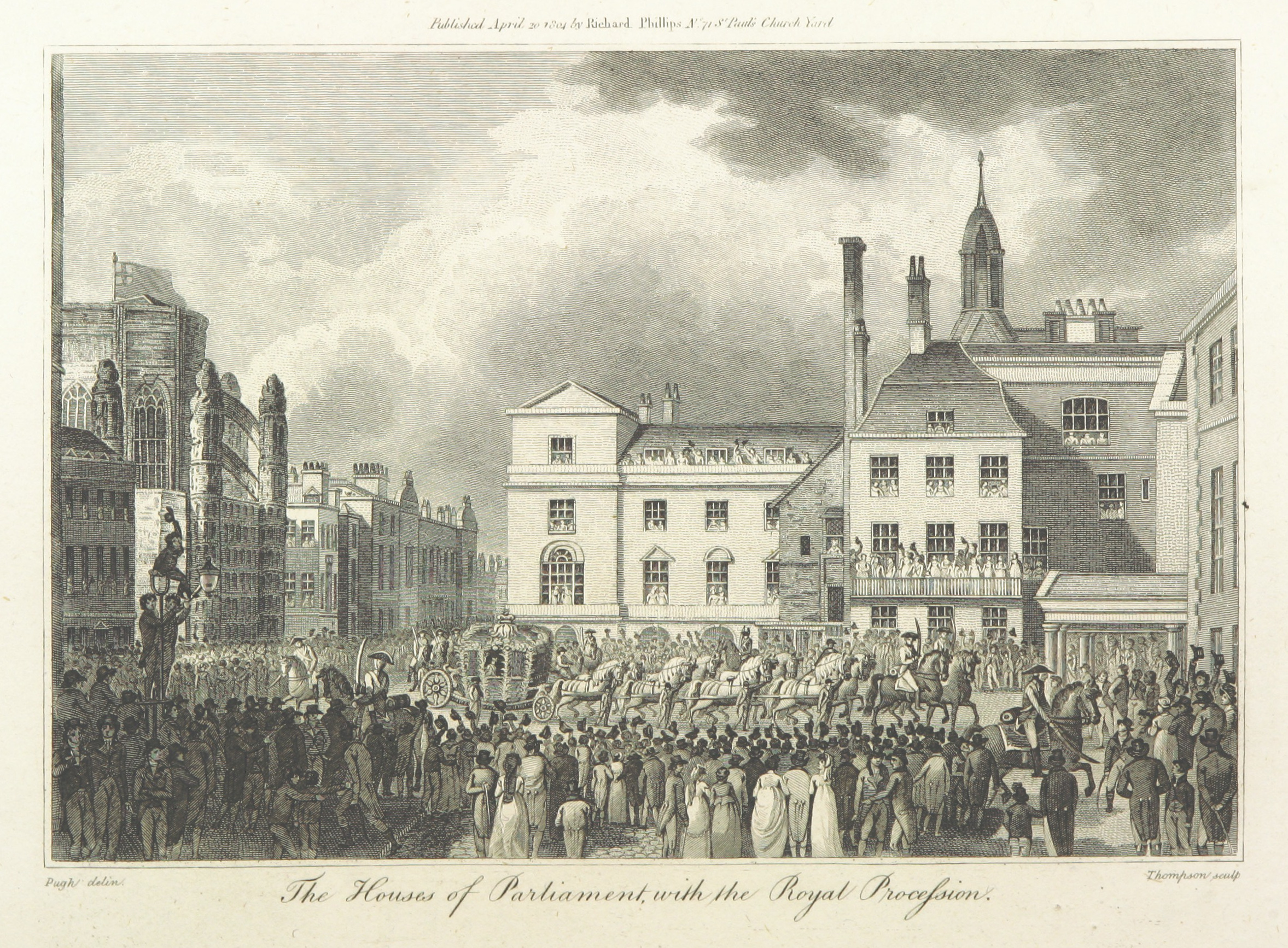 Phillips(1804)_p288_-_The_Houses_of_Parliament_with_the_Royal_Procession